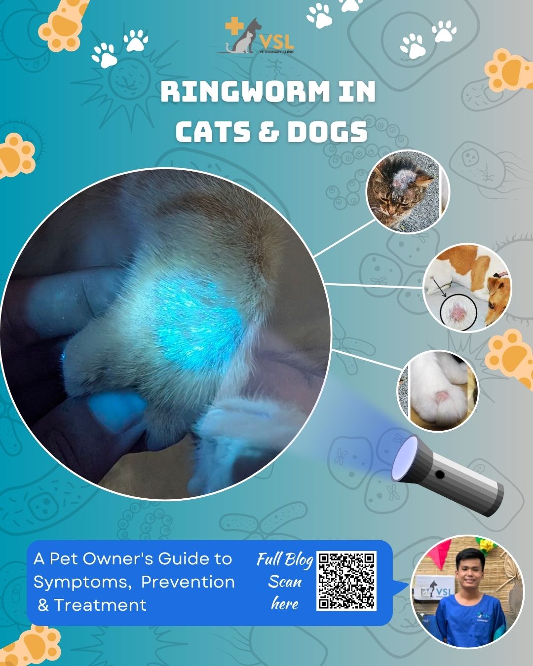 Ringworm in pets isn’t just a minor skin issue—it’s a contagious fungal infection that can affect both animals and humans if left untreated. In this informative blog post, Dr. Ratana breaks down everything pet owners need to know, from early symptoms like circular hair loss and redness to effective treatment options and prevention tips.Stay informed, protect your furry companions, and keep your home safe with expert veterinary guidance. 🐾Scan the QR code or click the link below to read the full blog.
https://vslveterinary.com/ringworm-in-cats-dogs-a-pet-owners-guide-to-symptoms-prevention-treatment/🔖Book your appointment:
🔗Link: https://ap-booking.vetstoria.com/booking/66b5d69745c87/?r=6
📞Phone: 023-986-640
📲WhatsApp: 017 464 681
📲Telegram: https://t.me/VSLveterinaryclinic
📍Visit us in BKK1: https://share.google/pglZkQrmunrFuLRKX
📱Join our VSL Telegram group: https://t.me/+5d7K4kN3Y0ljZTEy~~~~🐾 ជំងឺ Ringworm នៅសត្វចិញ្ចឹម មិនមែនជាបញ្ហាស្បែកតូចតាចទេវាជាជំងឺផ្សិតដែលអាចឆ្លងបាន ហើយអាចប៉ះពាល់ទាំងសត្វ និងមនុស្ស ប្រសិនបើមិនបានព្យាបាលឲ្យទាន់ពេលវេលា។នៅក្នុងអត្ថបទប្លក់ដ៏មានប្រយោជន៍នេះ Dr. Ratana បានពន្យល់លម្អិតអំពីអ្វីៗដែលម្ចាស់សត្វគួរដឹង ចាប់ពីរោគសញ្ញាដំបូង ដូចជា ការធ្លាក់រោមជាចំណុចរង្វង់ និងស្បែកក្រហម រហូតដល់វិធីព្យាបាល និងការការពារដ៏មានប្រសិទ្ធភាព។📚 សូមរក្សាខ្លួនឲ្យមានចំណេះដឹង ដើម្បីការពារសត្វសំណព្វ និងគ្រួសាររបស់អ្នកឲ្យមានសុវត្ថិភាព ជាមួយការណែនាំពីអ្នកជំនាញវេជ្ជសាស្ត្រ 🐶🐱💛👉 ស្កេន QR Code ឬចុចតំណខាងក្រោម ដើម្បីអានអត្ថបទពេញ
https://vslveterinary.com/ringworm-in-cats-dogs-a-pet-owners-guide-to-symptoms-prevention-treatment/🔖 កក់ពេលជួបរបស់អ្នក៖
🔗 តំណភ្ជាប់: https://ap-booking.vetstoria.com/booking/66b5d69745c87/?r=6
📞 ទូរស័ព្ទ: 023-986-640
📲 WhatsApp:+855 017 464 681
📲Telegram: https://t.me/VSLveterinaryclinic
📍 មកកាន់យើងនៅ BKK1: https://share.google/pglZkQrmunrFuLRKX
📱 ចូលរួមក្រុម VSL Telegram របស់យើង: https://t.me/+5d7K4kN3Y0ljZTEy