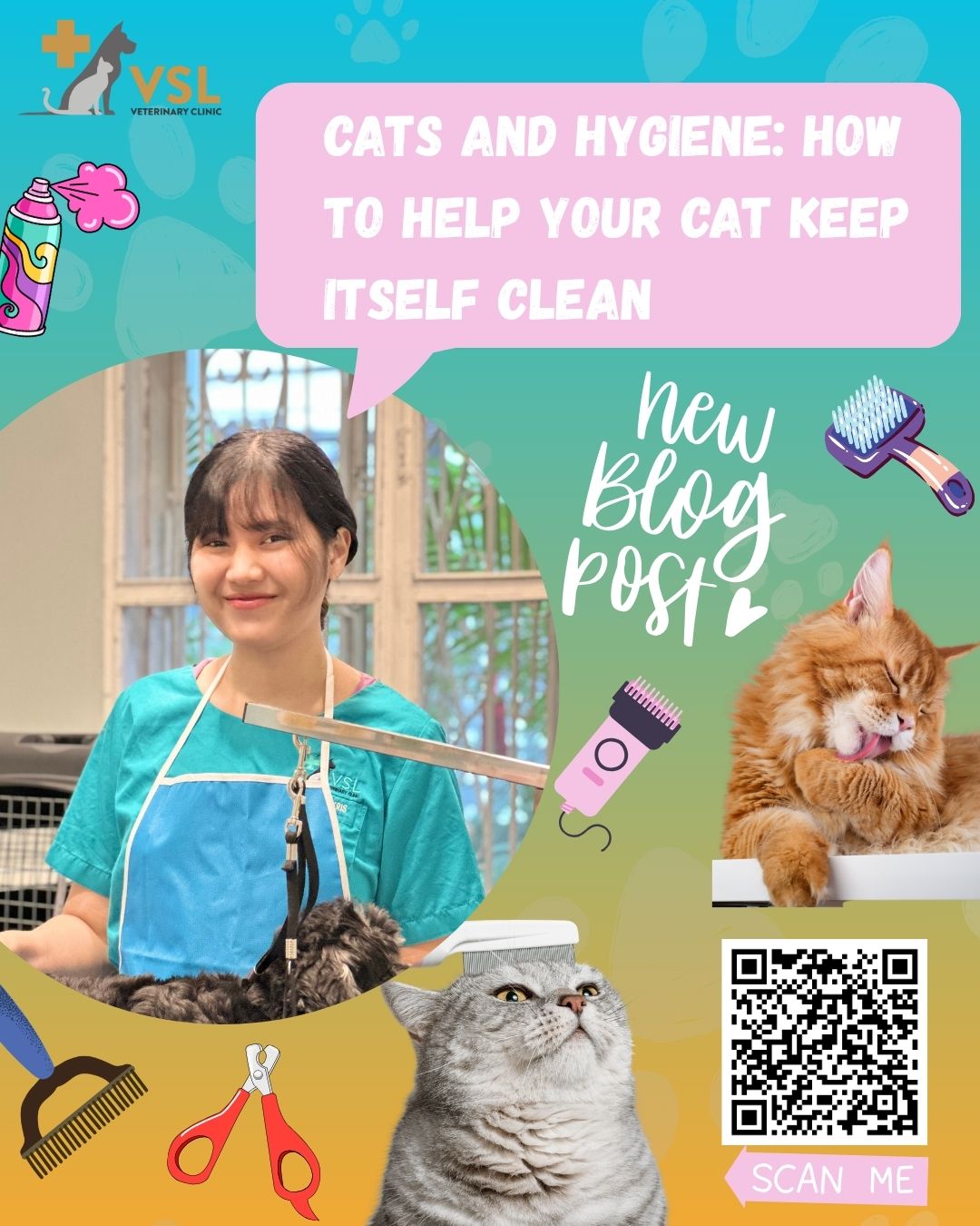✨ Professional & Informative:
Good hygiene plays a vital role in your cat’s overall health not just their appearance.Check out our groomer, Thida’s latest blog, where she shares essential grooming tips every cat owner should follow from coat care to dental hygiene and more.Scan the QR code or click the link below to learn more.
https://vslveterinary.com/cats-and-hygiene-how-to-help-your-cat-keep-itself-clean/Give your cat the care they deserve 💛🔖Book your appointment:
🔗Link: https://ap-booking.vetstoria.com/booking/66b5d69745c87/?r=6
📞Phone: 023-986-640
📲WhatsApp: 017 464 681
📲Telegram: https://t.me/VSLveterinaryclinic
📍Visit us in BKK1: https://share.google/pglZkQrmunrFuLRKX
📱Join our VSL Telegram group: https://t.me/+5d7K4kN3Y0ljZTEy~~~~✨ វិជ្ជាជីវៈ & ព័ត៌មានសំខាន់ៗអនាម័យល្អ មានតួនាទីសំខាន់ណាស់សម្រាប់សុខភាពទូទៅរបស់ឆ្មារបស់អ្នក មិនមែនសម្រាប់តែរូបរាងប៉ុណ្ណោះទេ។ 🐱សូមមើលប្លក់ថ្មីរបស់អ្នកថែរក្សាសត្វ Thida ដែលបានចែករំលែកគន្លឹះសំខាន់ៗអំពីការថែទាំឆ្មា ដែលម្ចាស់គ្រប់រូបគួរដឹង ចាប់ពីការថែទាំរោម ដល់អនាម័យមាត់ធ្មេញ និងច្រើនទៀត។👉 ស្កេន QR Code ឬចុចតំណខាងក្រោម ដើម្បីស្វែងយល់បន្ថែម
https://vslveterinary.com/cats-and-hygiene-how-to-help-your-cat-keep-itself-clean/💛 ផ្តល់ការថែទាំដ៏ល្អបំផុតដល់ឆ្មារបស់អ្នក!🔖 កក់ពេលជួបរបស់អ្នក៖
🔗 តំណភ្ជាប់: https://ap-booking.vetstoria.com/booking/66b5d69745c87/?r=6
📞 ទូរស័ព្ទ: 023-986-640
📲 WhatsApp:+855 017 464 681
📲Telegram: https://t.me/VSLveterinaryclinic
📍 មកកាន់យើងនៅ BKK1: https://share.google/pglZkQrmunrFuLRKX
📱 ចូលរួមក្រុម VSL Telegram របស់យើង: https://t.me/+5d7K4kN3Y0ljZTEy